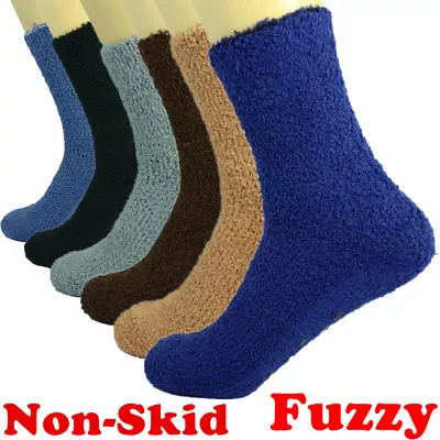 3-10 Pairs For Mens Soft Cozy Fuzzy Socks Non-Skid Solid Plain Home Warm Slipper • $6.99