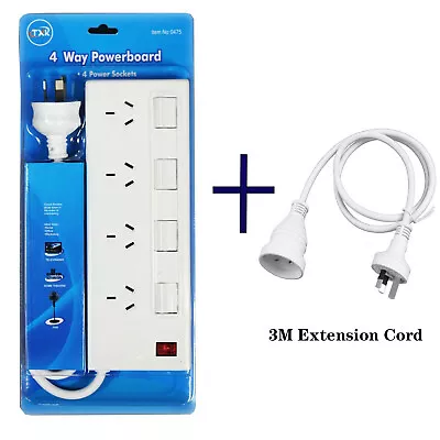 4 Outlet Power Board Overload Protection+3/5/7/10M Extension Cord • $27.99