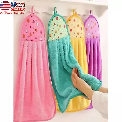 4pcs Kitchen Hand Towels With Hanging Loops Soft Coral Velvet Fiber For Bathroom • $4.94