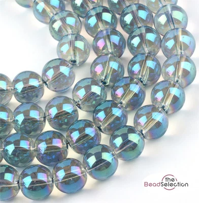 £3.19 • Buy 100 CLEAR 'AB CYAN RAINBOW LUSTRE ROUND GLASS BEADS 8mm JEWELLERY MAKING GLS114