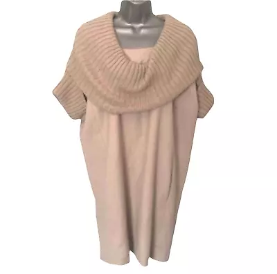 ZARA Tunic Dress Size M Oatmeal Ecru Ribbed Knit Cowl Collar Lagenlook Oversized • £36
