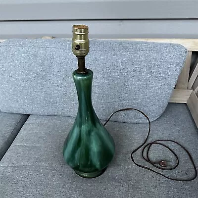 Vintage Mid Century Modern Ceramic Drip Glaze Pottery Table Lamp Lava Green • $111.99