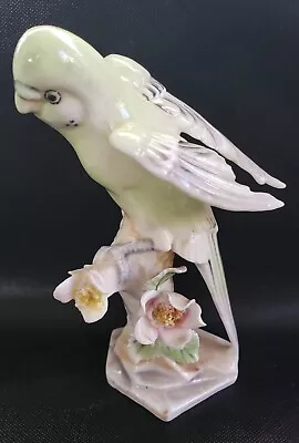 Vintage Genuine Bone China Parakeet Tree Flowers Figurine 5.5  Tall Mid Century  • $19.77