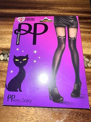 NEW Pretty Polly Black Cat Tights Blacks One Size Fits Most- To 160lbs & 5'10  • $19.95