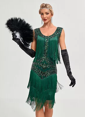 Plus Size 20s Sequin Fringed Evening Party PROM Great Gatsby Women Flapper Dress • $46.17