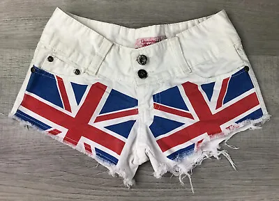JINMOSS Daisy Duke Cut Off Shorts White British Flag Union Jack Womens Size 27 • £21.31