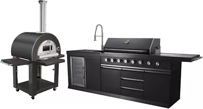 Black Stainless Outdoor BBQ Kitchen Grill Island W/ Refrigerator Sink Pizza Oven • $9995