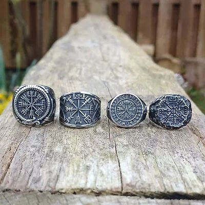 Viking Compass Rings - Men's Stainless Steel Vegvisir Norse Celtic Bands • $14.79