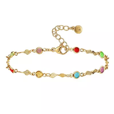 9ct Gold Anklet Multi-colored Stone Anklet Foot Chain • £13.99