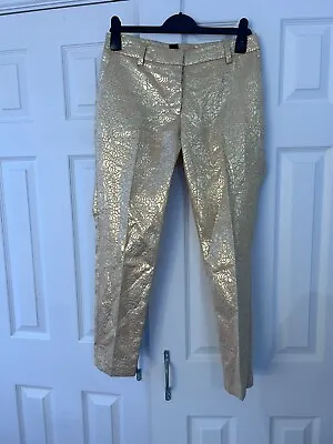 H&M 8 Gold Pink Jacquard Shiny Trousers Tapered Leg Stunning Party Night Out  • £10