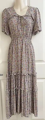 Silver Wishes Ladies Floral Boho Maxi Dress. Size 8. Long Tie Frill Detail • $18.95