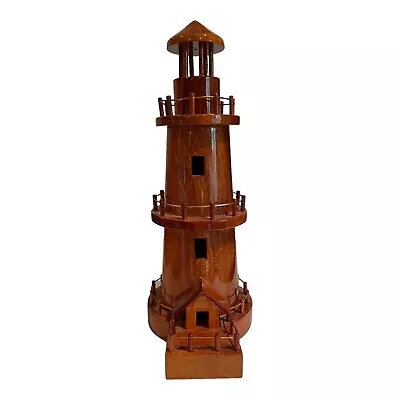 VTG Handcrafted Mahogany Wood Copper Lighthouse Beach Decor Nautical MCM Vietnam • $17