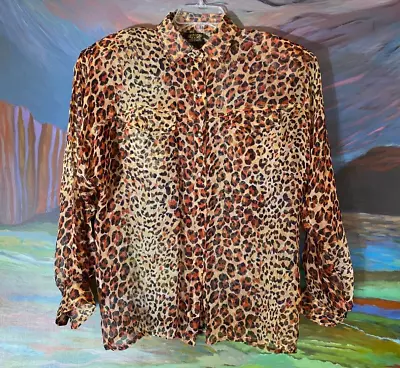 Vintage Yvan & Marzia Paris Silk Animal Print Sheer Blouse With Pockets • $180