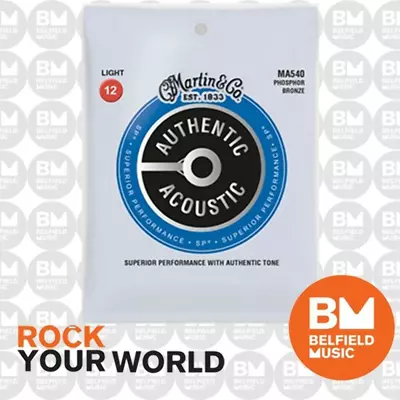 Martin MA540 Authentic Acoustic SP Guitar Strings Light Phosphor Bronze 12-54 • $13.99