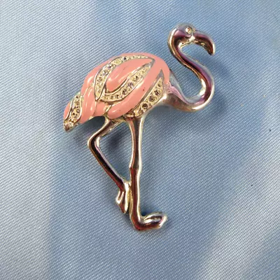 Vintage Flamingo Bird Pin Brooch Pink Enamel Silver Tone Figural Jewelry • $15