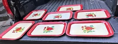 Vintage Retro Kitschy Mid Century Metal TV Trays Set 7 Fruit Cherries Apples • $75