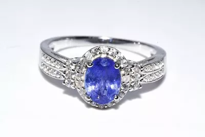 $500 2.06ct Natural Tanzanite & White Topaz Cocktail Silver Ring Size 9 • £8.03