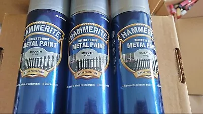 Hammerite SMOOTH Silve Direct To Rust Metal Spray Paint Aerosol 400ml X 3 • £25