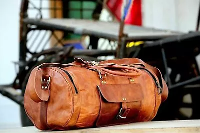 Men's Goat Leather Duffel Travel Luggage Gym Vintage Overnight Bag • £53.42