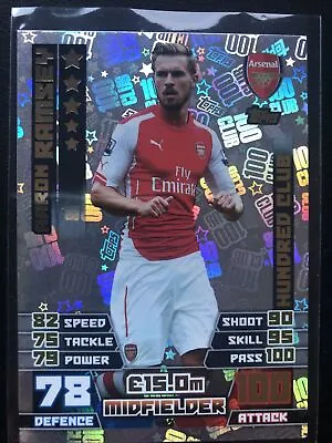 Match Attax Attack 14/15 2014/15 #453 Aaron Ramsey Hundred 100 Club Card • £2