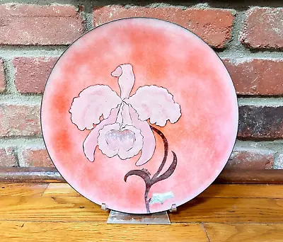 Vtg Hand-painted Enamel On Copper  9.5  Signed Plate With Pink Iris  Estate Find • $14.99