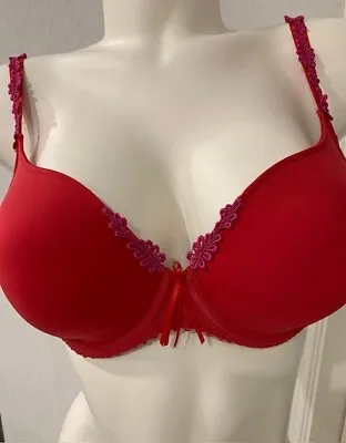 Marie Jo 34E Underwired Smooth Moulded Tshirt Bra Adjustable To Halter Red • £26.99