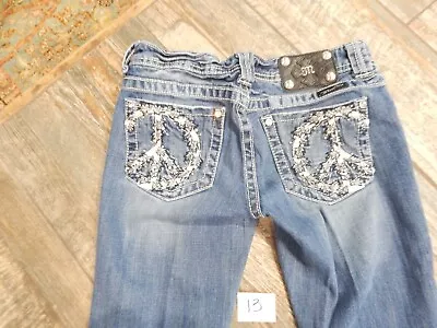 Miss Me Jeans Boot Flared Leg Jeans Size 28 Peace Sign Rhinestones #13 Excellent • $49.99