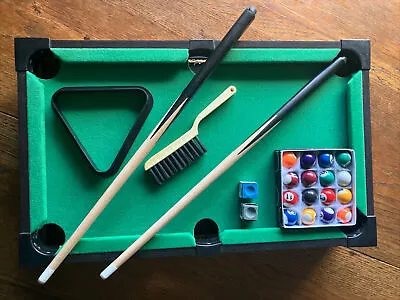 Table Top Mini Pool Set Miniature Billiard Game Complete Balls Poles Chalk Etc. • $0.99