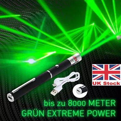 USB Rechargeable ＜1mW Green Laser Pointer Pen Visible Strong Beam Light Lazer UK • £5.38