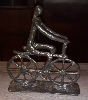 $50 • Buy Heavy Solid Wrought Iron Bronze Sculpture Biking Sport Statue Man Bike Bicycle