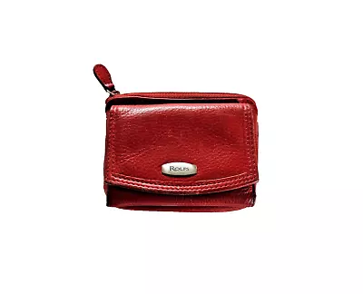 Vintage ROLPHS Red Genuine Leather WALLET TRIFOLD ZIP COIN COMPARTMENT Retro • $14.99