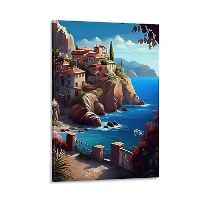 Mediterranean Coastline Urban Landscape Beaches Scenery Canvas Poster Art Modern • $20
