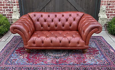 Vintage English Chesterfield Leather Tufted Sofa Brown Terra Cotta Mid Century • $4750