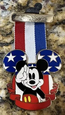 Walt Disney World PATRIOTIC Mickey Mouse Head Ribbon Medal 2007 Trading Pin • $12
