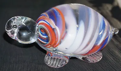 Mdina Glass Malta Glass Turtle Blue Orange & Whit Figurine Paperweight Signed 03 • $49.99