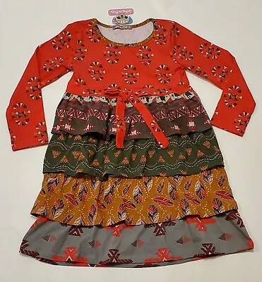 £33.35 • Buy Jelly The Pug Dress Tribal Brook Knit Tiered Ruffle Girl Sz 10 New Fall Gray NWT