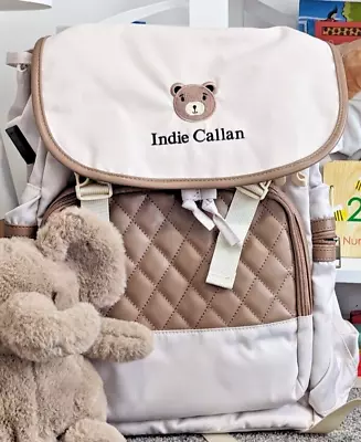 Personalised Large Backpack Nappy Bag - Tan -Custom Embroidered Name And Design • £68.76