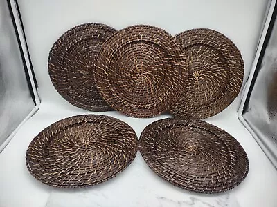 Lot Of 5 Rattan Wicker Charger Plate Holder Round Brown Woven Placemats Set  • $49.95