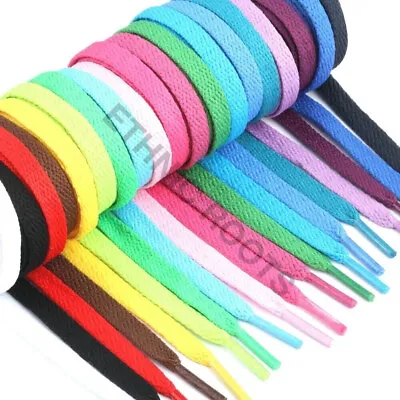 Shoe Laces Flat Coloured Boot Ties Pair Short Long Kids Adult Trainer 8mm Wide • £2.05