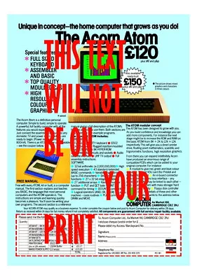 Acorn ATOM Magazine Advert A3 Poster On 270gsm Ilford Galerie Paper • £19.95