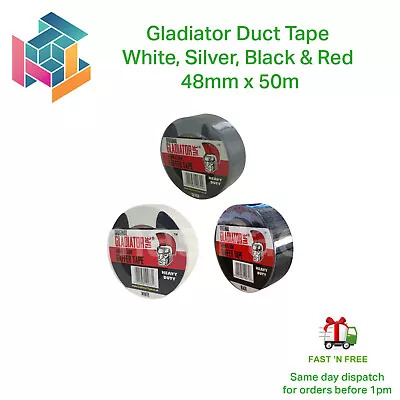 Gladiator Duct Gaffer Cloth Tape White Silver Black Red 48mm X 50m 2  Waterproof • £0.99