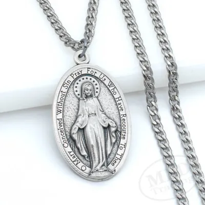 Authentic Italian Miraculous Medal Pendant Necklace W Stainless Steel Curb Chain • $14.99