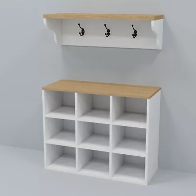Stylish And Elegant 4 In 1 Coat Rack Set Bench And Shoe Cabinet With 9 Cubbies • $142.09