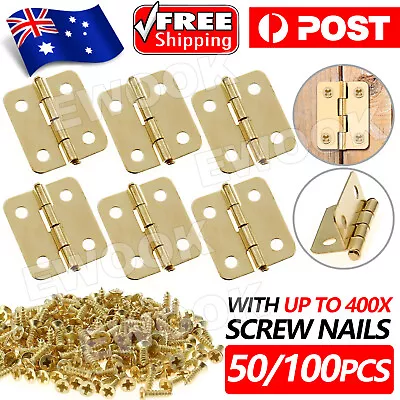 50/100pcs Small Mini Decorative Jewelry Cigar Box Hinges Brushed Brass+Nails AU • $5.95