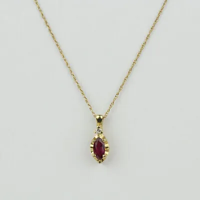 14k Yellow Gold Diamond Ruby Womens Pendant Necklace 16  • $179