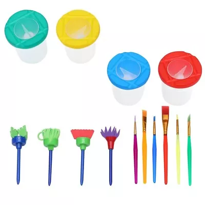  Kids Painting Brushes Toddler Cups With Lids For Child Suite • £12.78