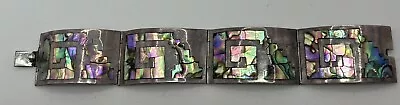 Vintage Sterling Silver Mexico Abalone Inlay Link Bracelet 925-stamped-6.5” Long • $40