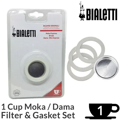 £4.10 • Buy Bialetti 1 Cup Coffee Filter & Gasket Set | Moka Dama Espresso Maker Replacement