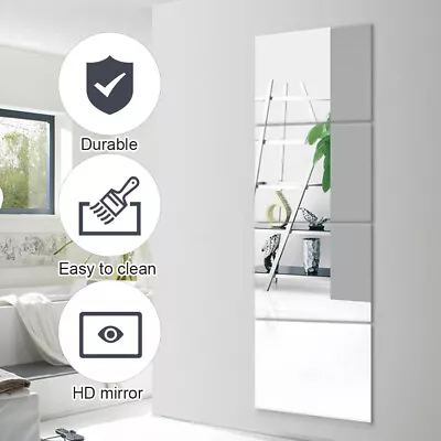 £8.99 • Buy Large Acrylic Plastic Anti-Shatter Mirror Sticker Sheet Silver Wall Mirror Tiles