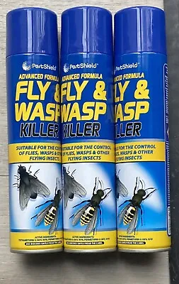 3x FLY AND WASP KILLER SPRAY Kills Flies Wasp Midges Mosquito Fast Acting 300ml • £5.99